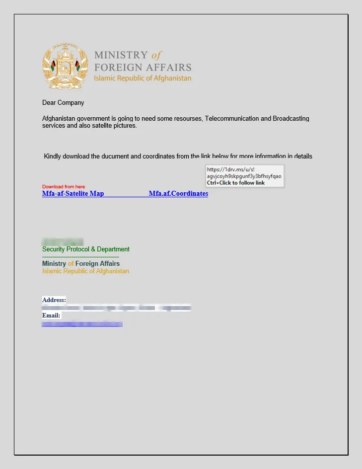 Word-Dokument-Köder mit OneDrive-Link.