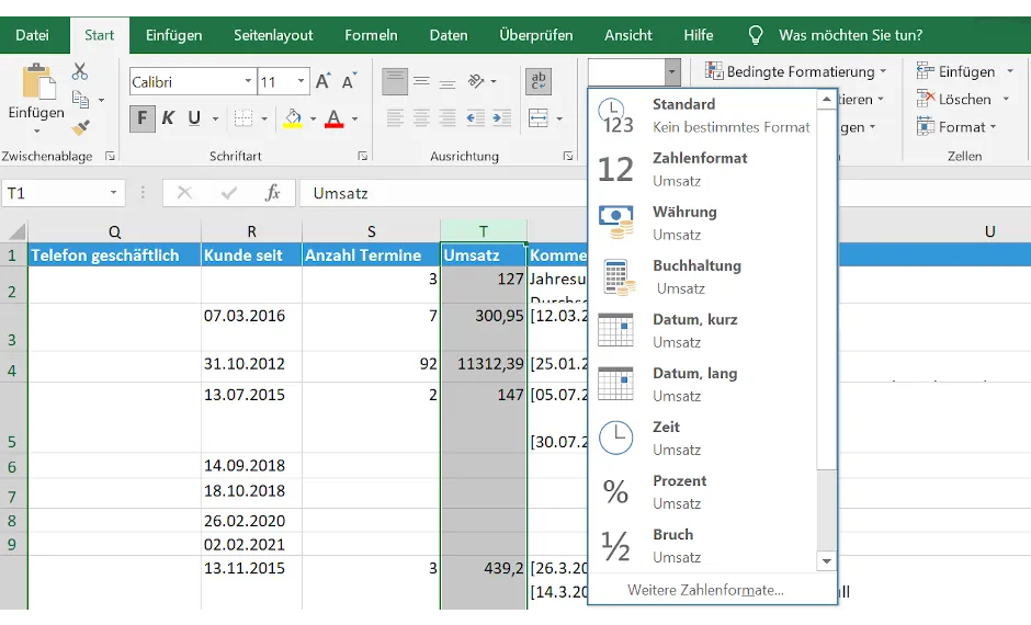 Zahlenformate in Excel