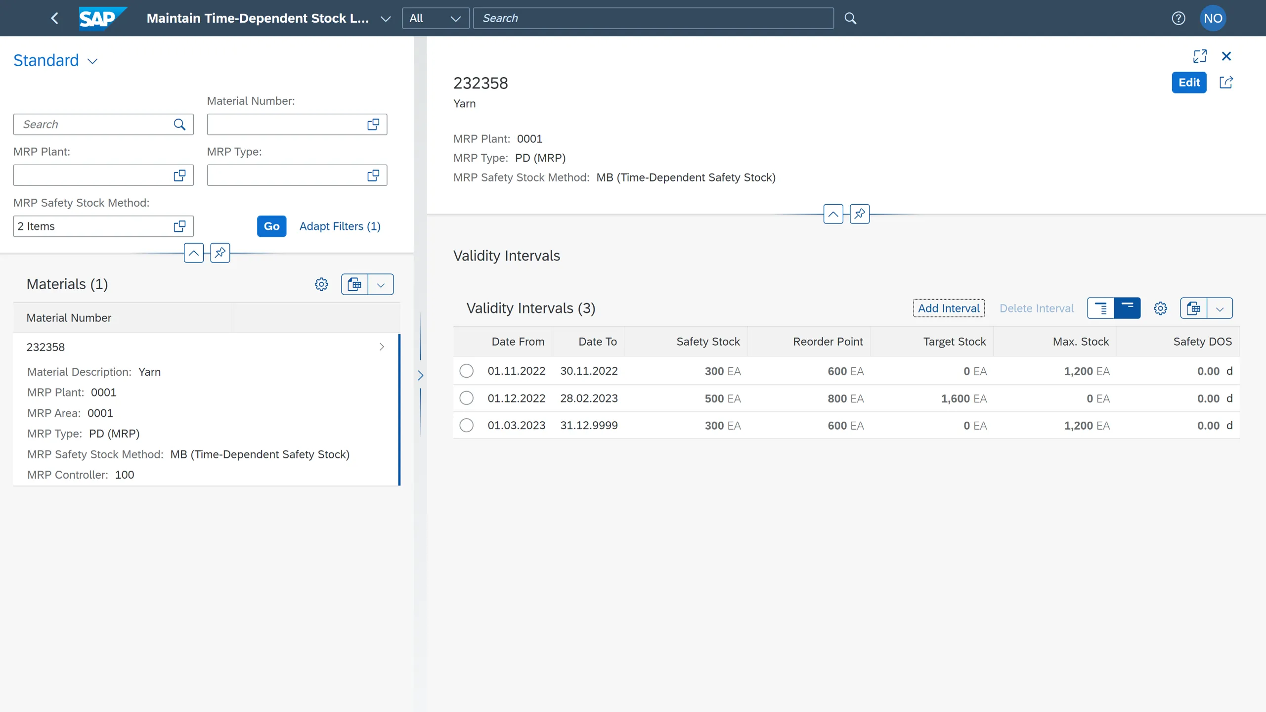Zeitabhängige Sicherheitsbestände in SAP S/4HANA 2022