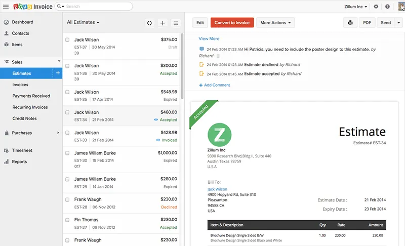 Zoho Invoice screenshot