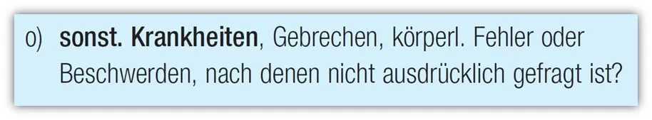 Zusätzliche Fragen zu sonstigen Beschwerden im ärztlichen Zeugnis der Hannoverschen