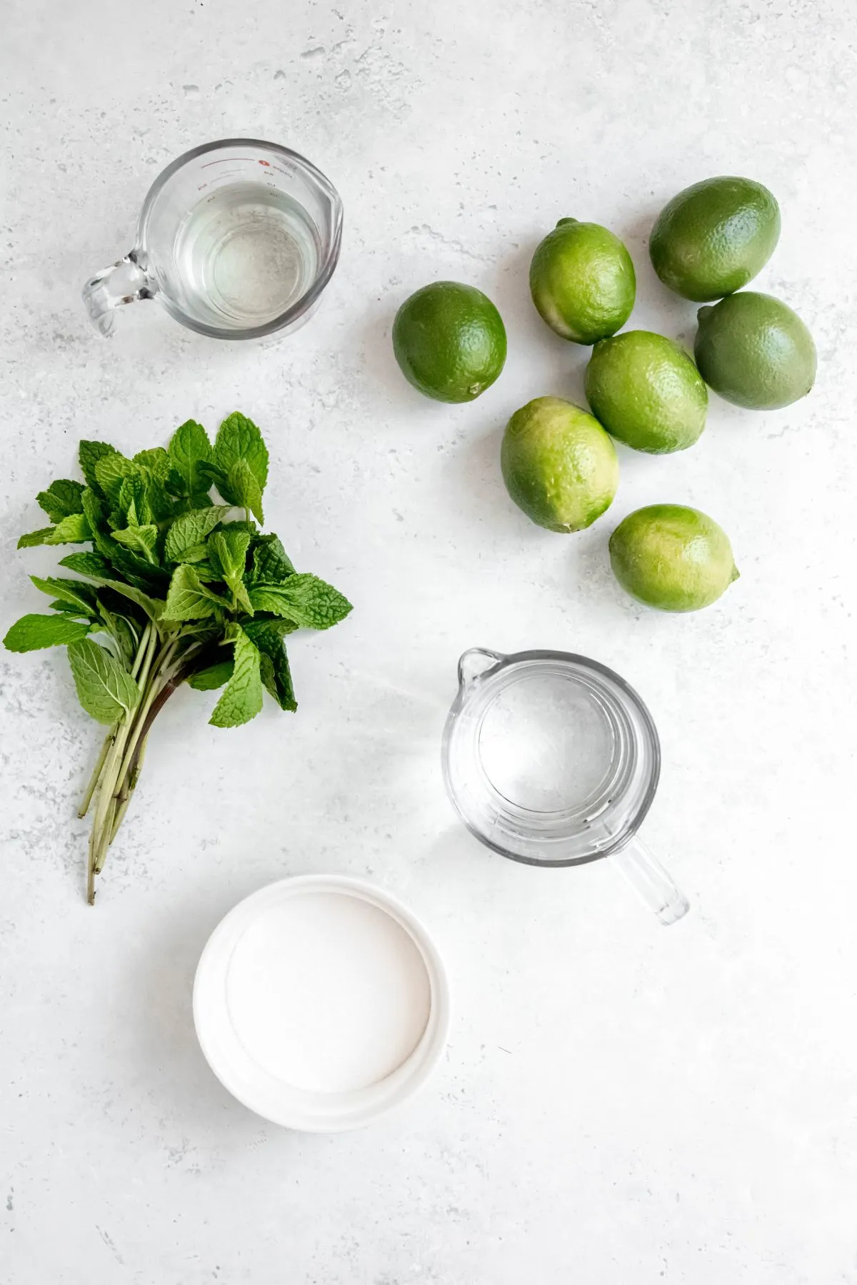 Zutaten für den Cool Lime Refresher: Wasser, weißer Traubensaft, Limetten, Zucker und frische Minze.