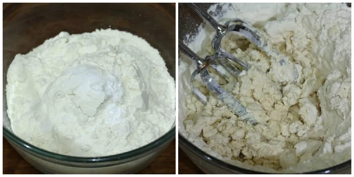 Zutaten für den Heidesand-Teig werden vermischt, bis eine sandige Konsistenz entsteht