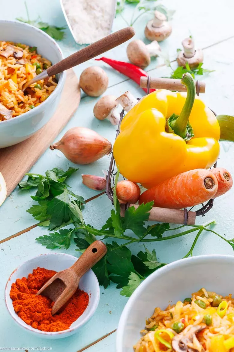 Zutaten für die Gemüse Reis Pfanne