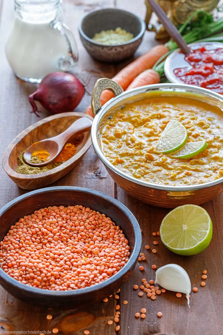 Zutaten für rote Linsensuppe