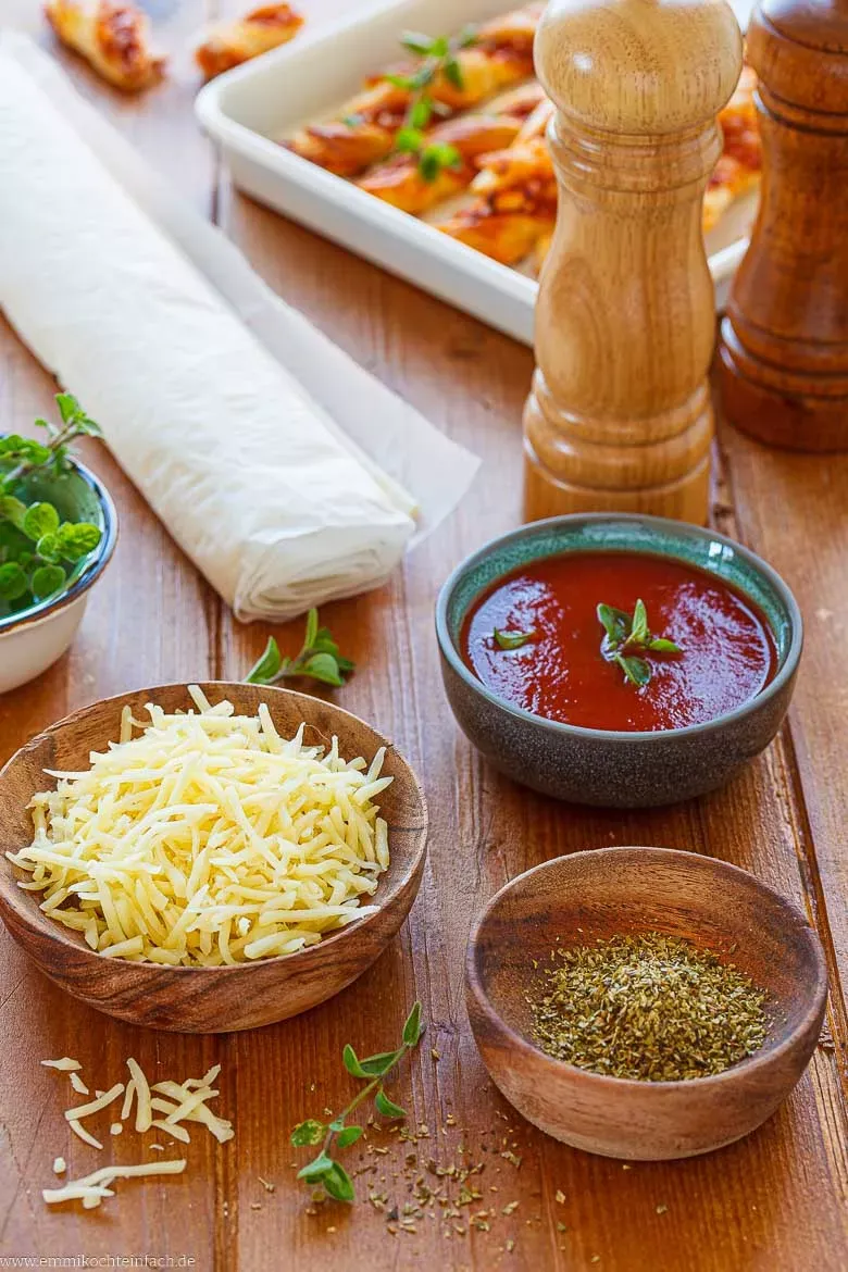 Zutaten für selbstgemachte Pizzastangen