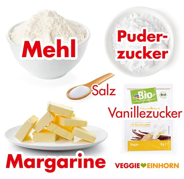Zutaten für vegane Plätzchen auf einem Holztisch