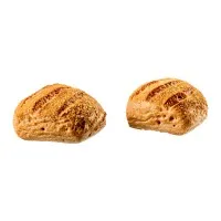 Zwei glutenfreie Goldkrüstchen Brötchen, perfekt zum Aufbacken