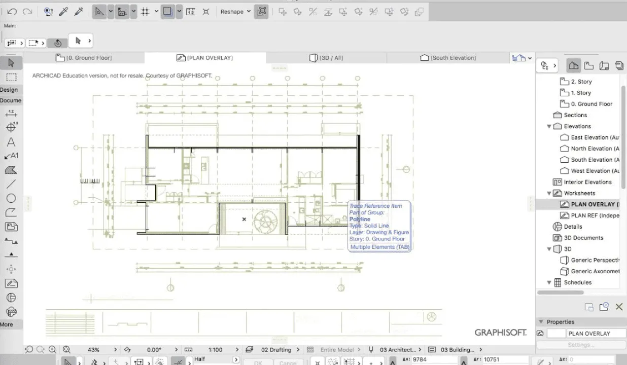 2D-Grundriss, erstellt mit ArchiCAD auf einem Cloud-Computer