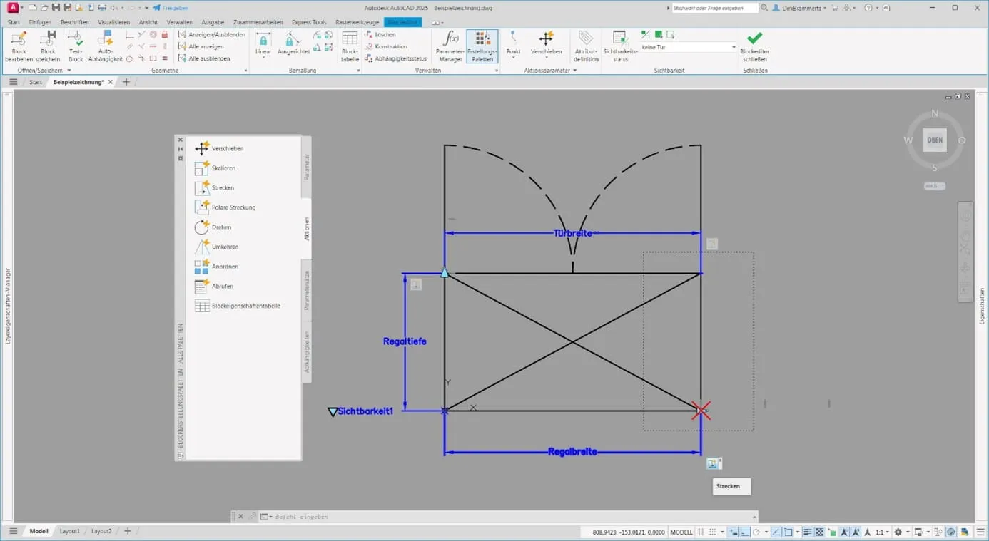 Aktionen zum Strecken und Skalieren von Schrankkomponenten
