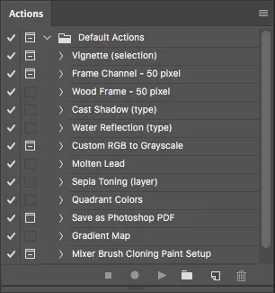 Aktionspalette von Adobe Photoshop