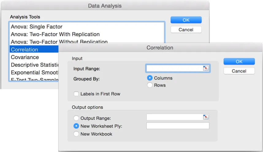 Aktivierungsoptionen für das Datenanalyse-ToolPak in Excel für Mac