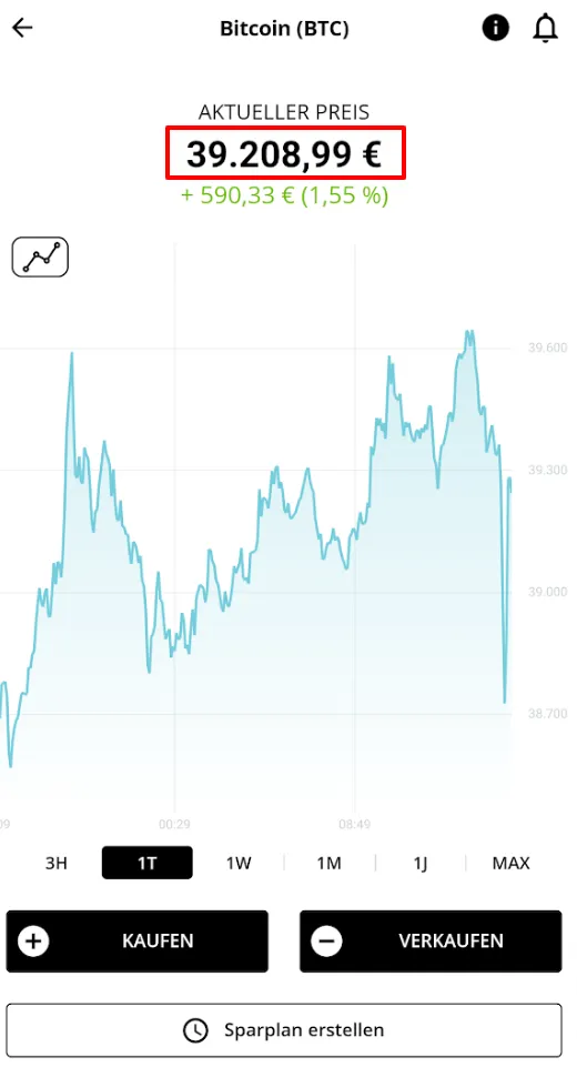 Aktueller Bitcoin-Preis in der Bison-App