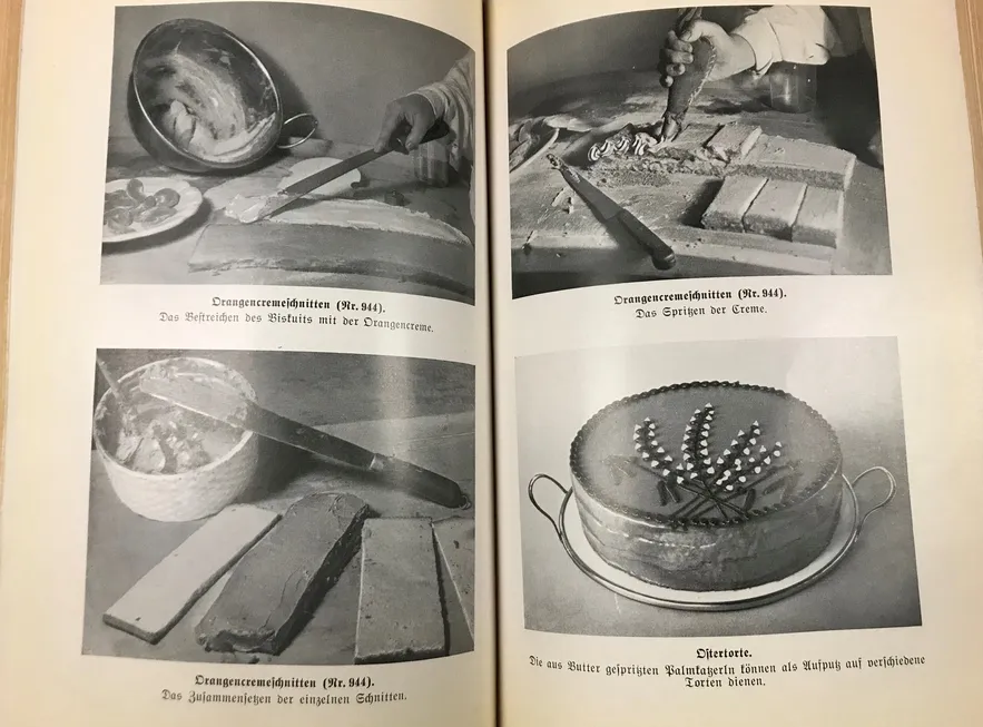 Alice Urbach demonstriert die Zubereitung von Orangenschnitten und Osterkuchen