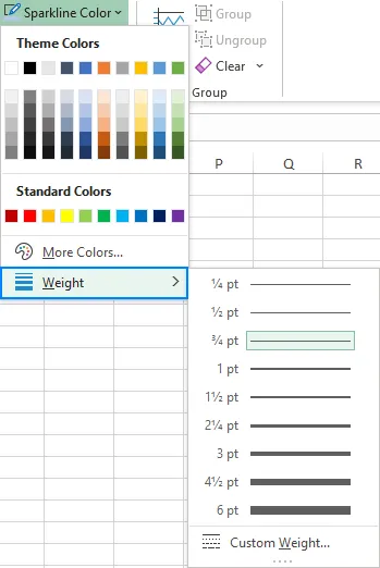 Ändern der Sparkline-Farbe und Linienbreite