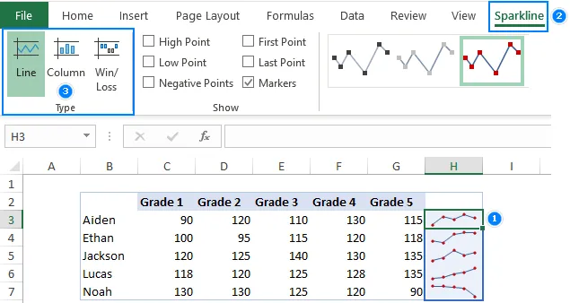 Ändern des Sparkline-Typs