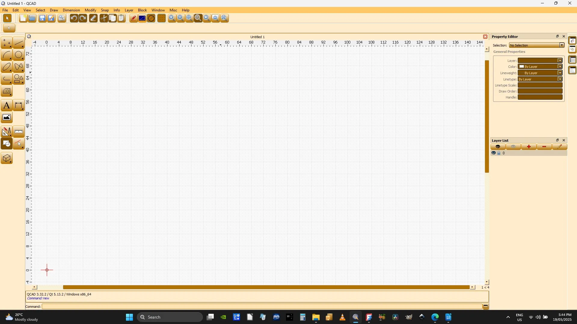 Angepasster Screenshot der QCAD-Benutzeroberfläche