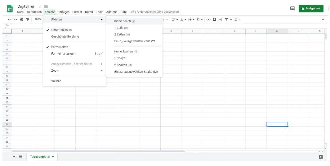 Anleitung zum Fixieren von Spalten in Google Tabellen