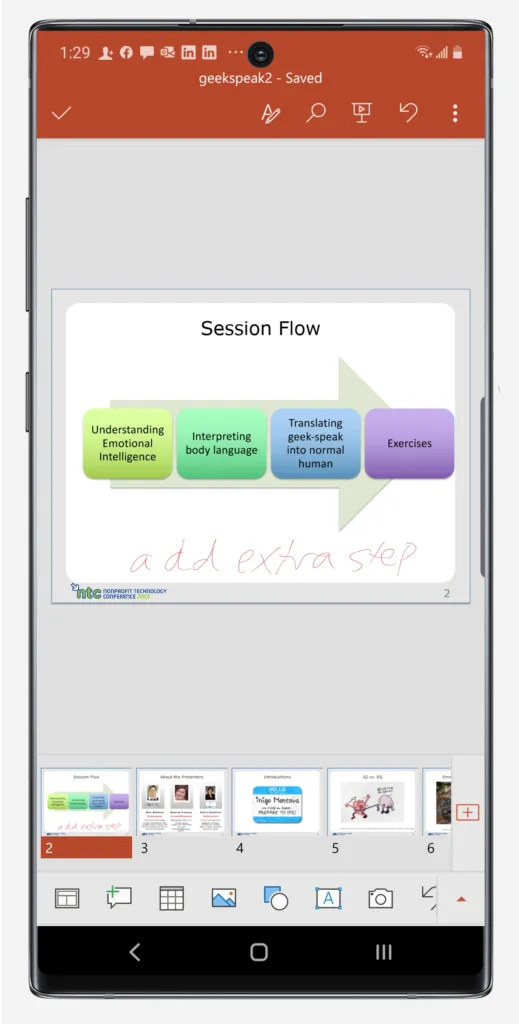Annotierte PowerPoint-Folie auf einem Samsung Galaxy Note-Gerät mit S Pen-Anmerkung