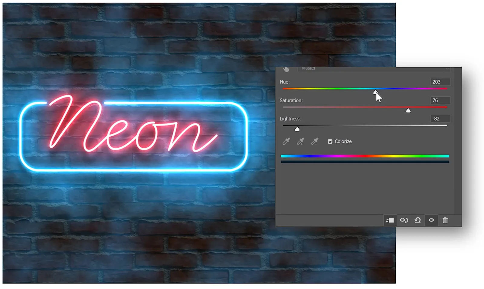 Anpassen der Farbton/Sättigung-Werte für die Atmosphäre