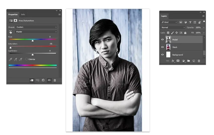 Anpassen der Sättigung in Photoshop für eine monochromatische Glitch-Basis