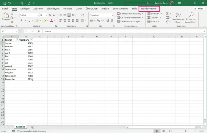 Anpassen einer vorhandenen Excel-Tabellenvorlage, um abwechselnde Zeilenfarben zu aktivieren