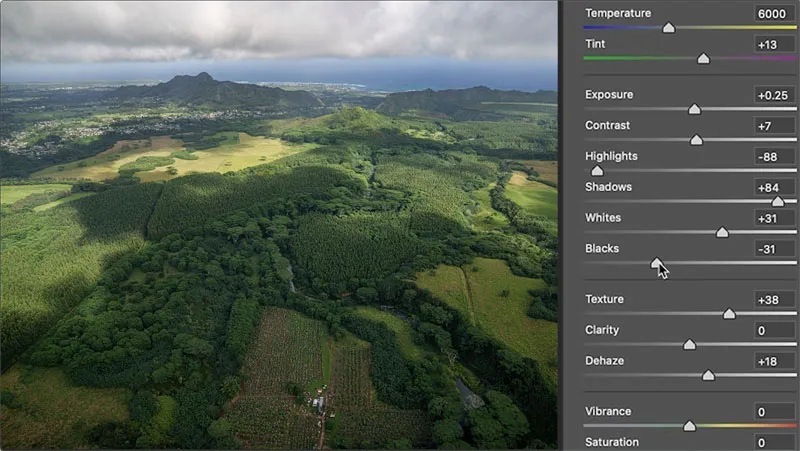 Anpassen von Textur und Dunst entfernen in Camera Raw für verbesserte Bilddetails