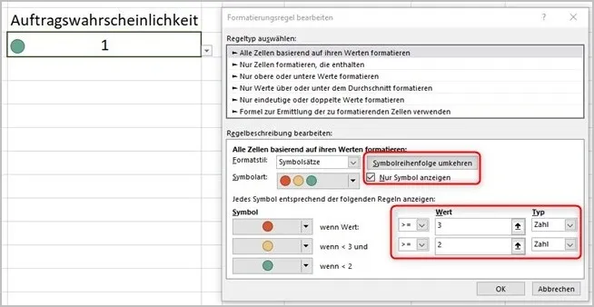 Anpassung der Regeln für die bedingte Formatierung mit Ampelsymbolen