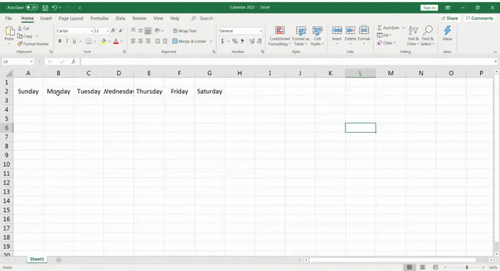 Anpassung der Spaltenbreite in Excel für einen Kalender