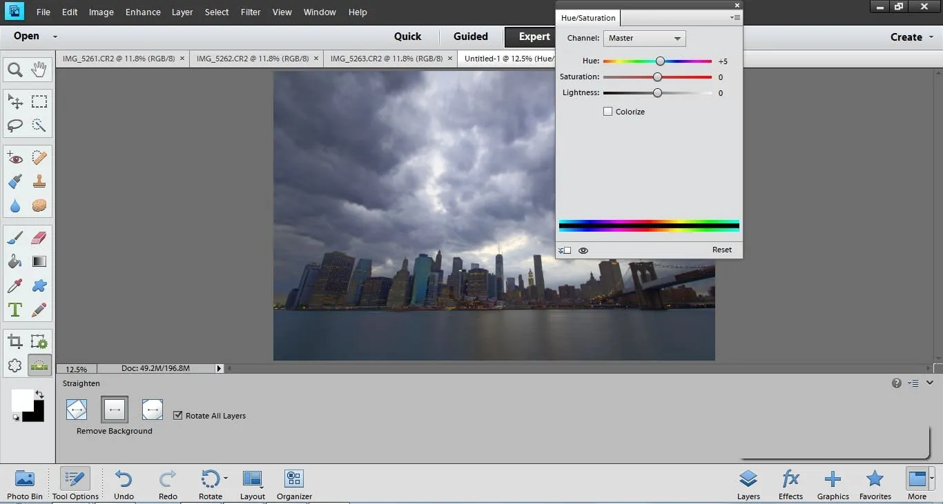Anpassung der Tonwerte, Lichter und Schatten im HDR-Bearbeitungsfenster