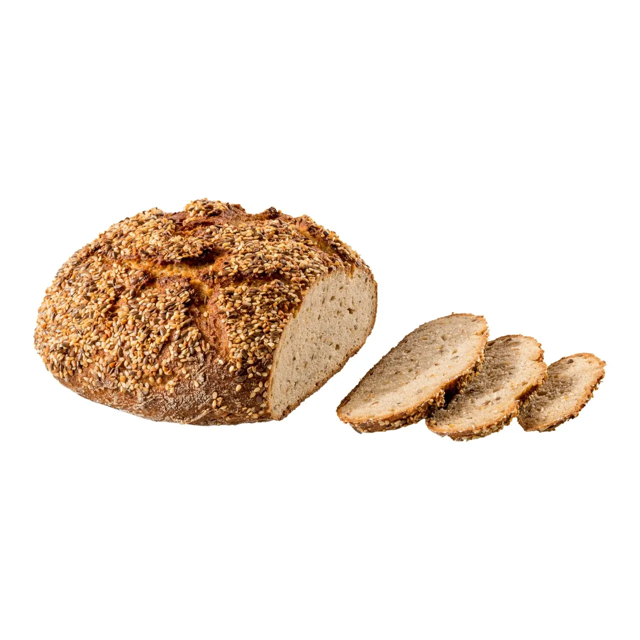 Anschnitt eines frisch gebackenen glutenfreien Saatenbrots