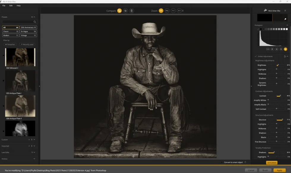 Anwendung des "Antique Plate"-Presets für Sepia-Töne.