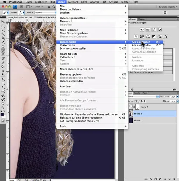 Anwendung von Maskierung für Haarstrukturen