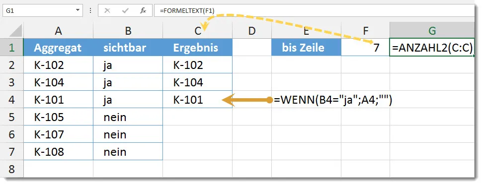 ANZAHL2 zählt Zellen mit leeren Formelergebnissen mit, was zu einer falschen letzten Zeile führt.