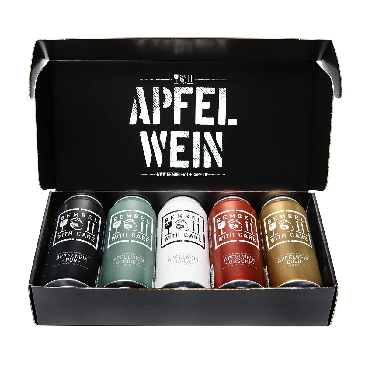Apfelwein Care-Paket 5 x 0,5L – Ein gemischtes Probierpaket mit den beliebtesten Sorten, ideal zum Verschenken
