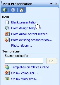 Aufgabenbereich in PowerPoint 2003 beim Start einer neuen Präsentation