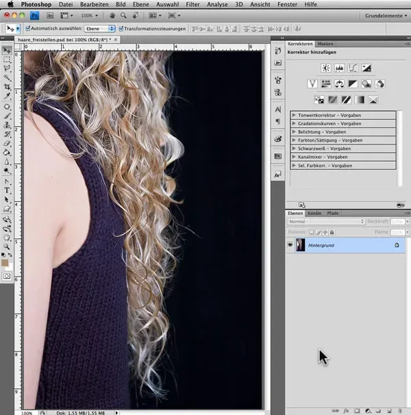 Ausgangsbild mit feinen Haarsträhnen