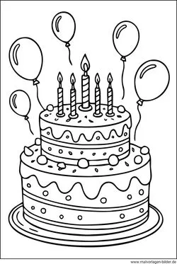 Ausmalbild Geburtstagstorte mit Kerzen