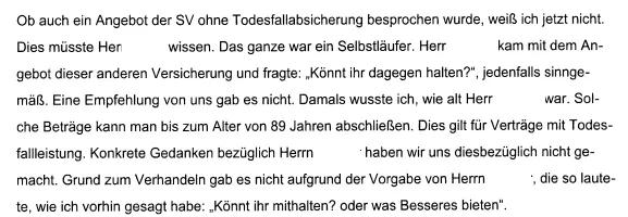 Aussage von Sparkassenmitarbeitern zu dem Fall der Sofortrente