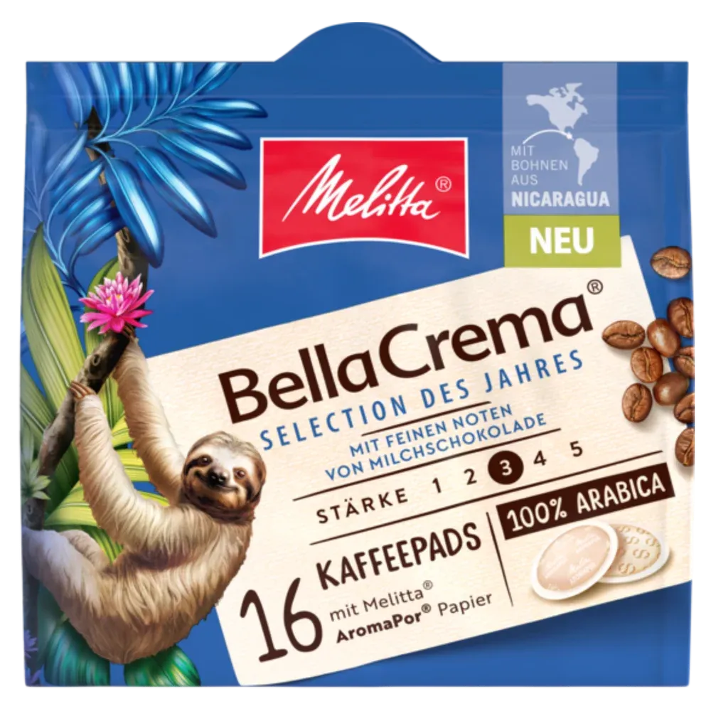 Auswahl an Melitta Kaffeepads, die verschiedene Geschmacksrichtungen repräsentieren