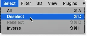 Auswahl des Befehls "Auswahl aufheben" aus Photoshop