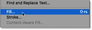 Auswahl des Befehls "Fläche füllen" aus dem Menü "Bearbeiten" in Photoshop