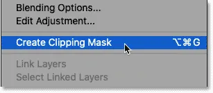 Auswahl des Befehls "Schnittmaske erstellen" aus Photoshop