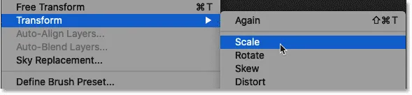 Auswahl des Befehls "Skalieren" in Photoshop
