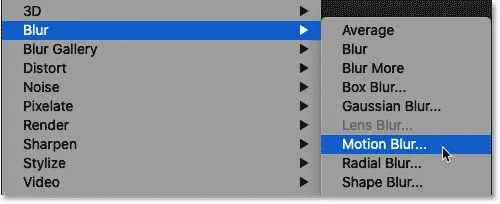 Auswahl des Filters "Bewegungsunschärfe" in Photoshop