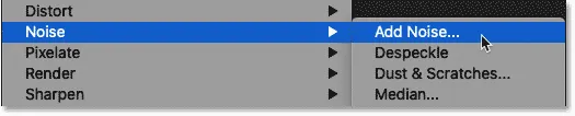 Auswahl des Filters "Rauschen hinzufügen" aus Photoshop