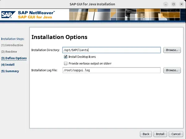 Auswahl des Installationsverzeichnisses für die SAP GUI und Start der Installation