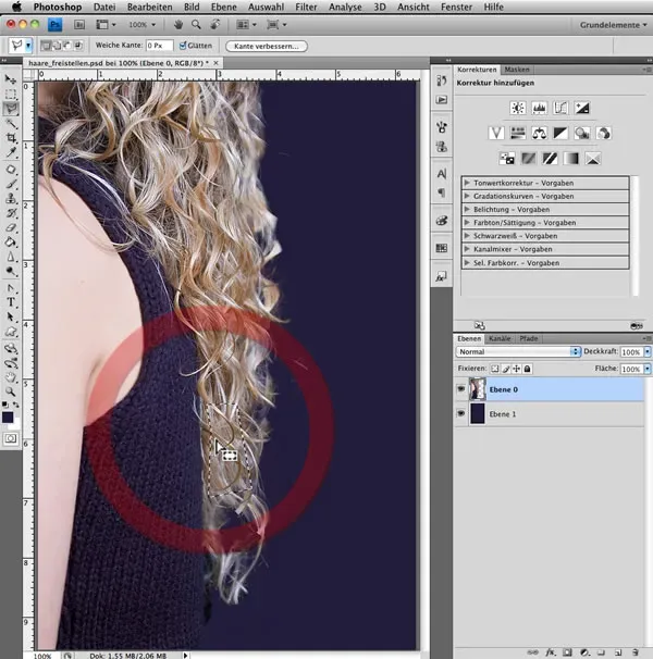 Auswählen eines Haarteils zum Kopieren