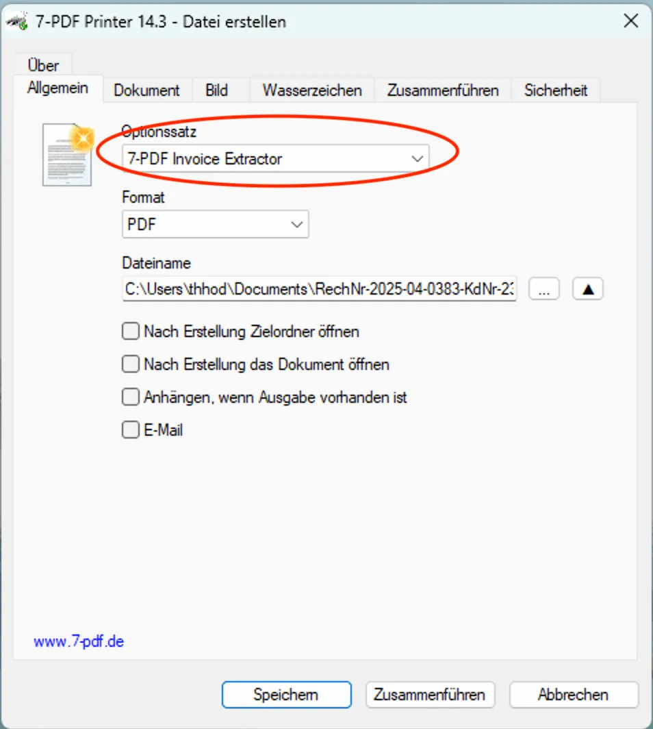 Automatisierte Datenextraktion: Die KI des 7-PDF Invoice Extractor erkennt und verarbeitet alle Rechnungsdetails aus dem PDF.