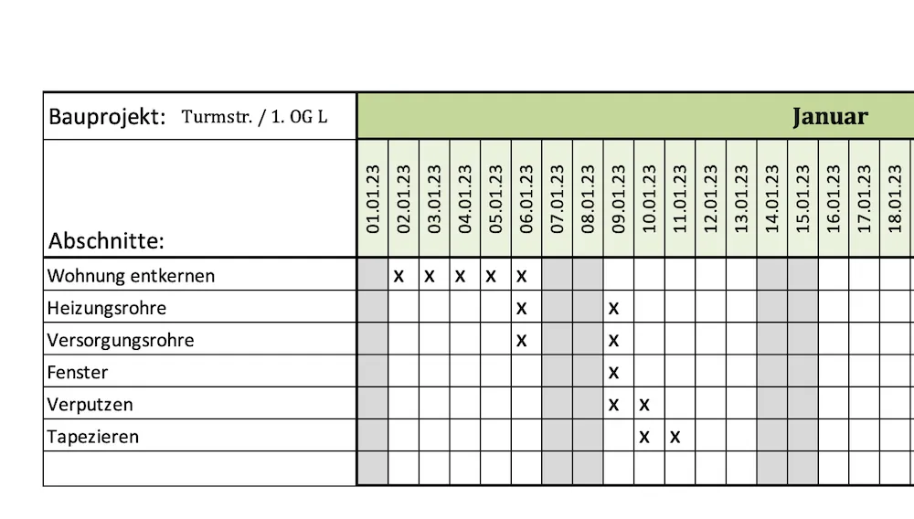 Bauzeitenplan im Detail